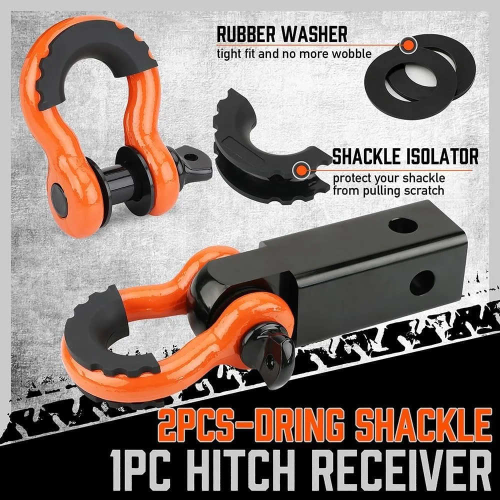 أشرطة سحب نايلون شديدة التحمل مع خطافات، 3 مجموعات بطول 30 قدمًا، قوة الشد 35,000 رطل، تتضمن أجهزة استقبال وصلتين