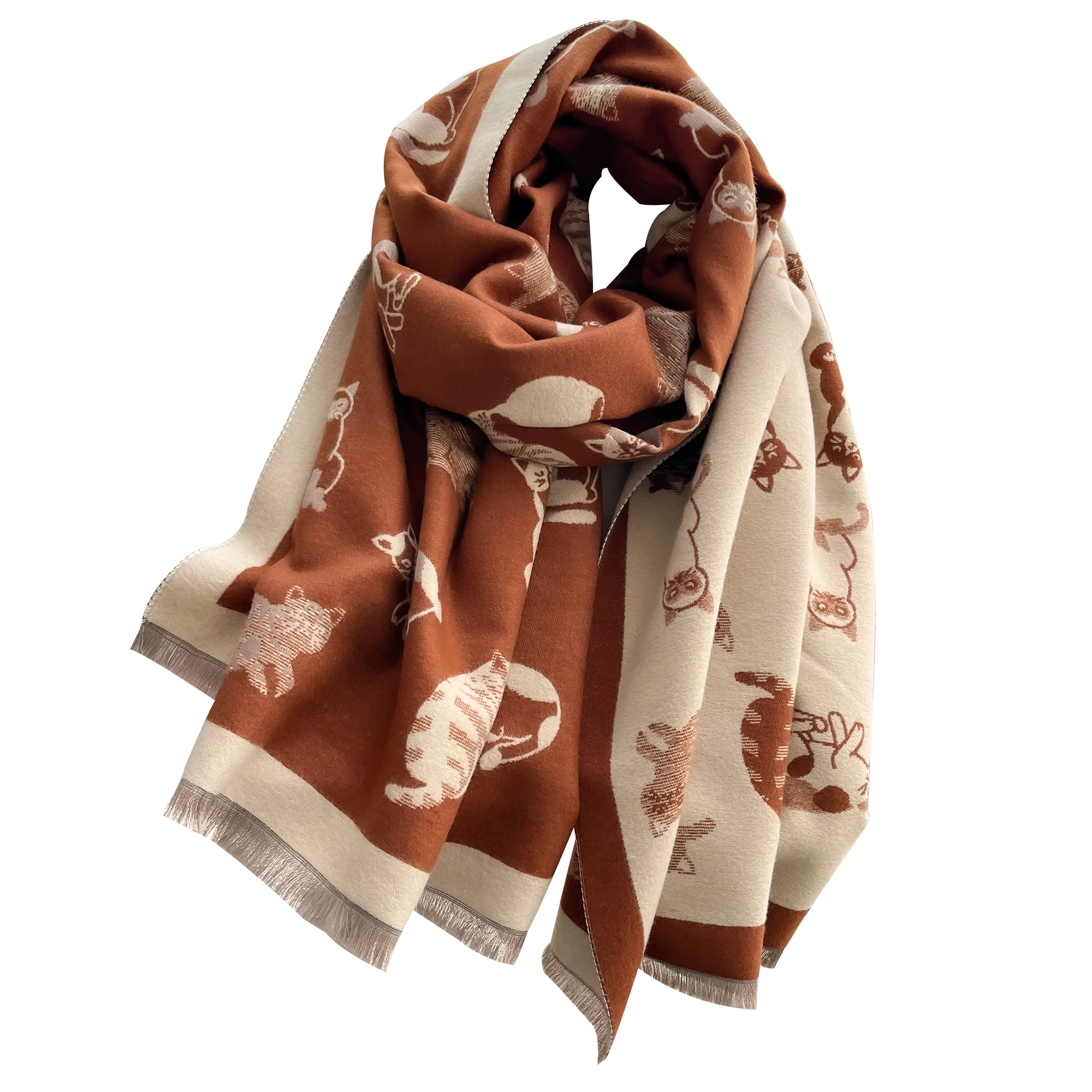 Femmes dernière Animal Jacquard chat écharpe Imitation cachemire doux chaud frange châle automne hiver résistant au froid coupe-vent couverture 2025