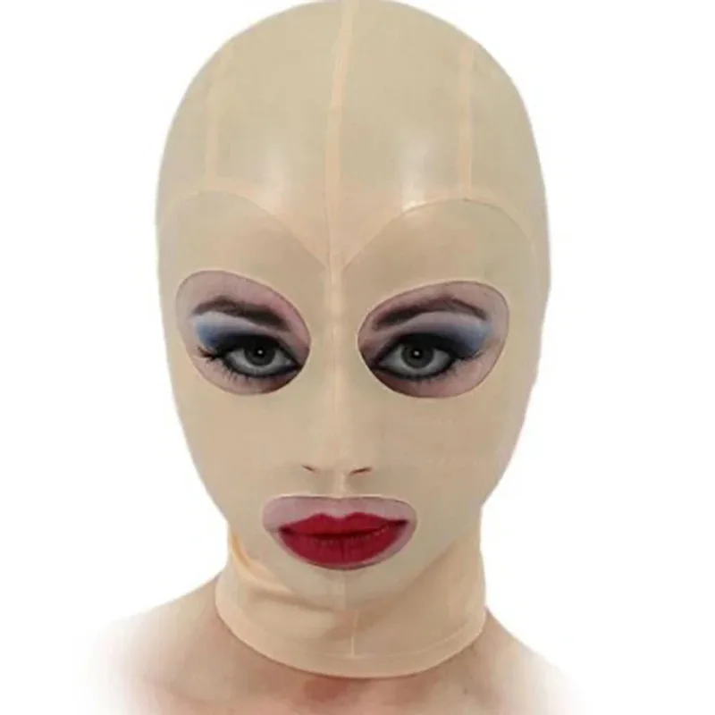 

Прозрачный желтый латексный комбинезон с капюшоном и открытыми глазами и ртом, резиновая маска, костюм для клубной одежды, косплей hjk.5