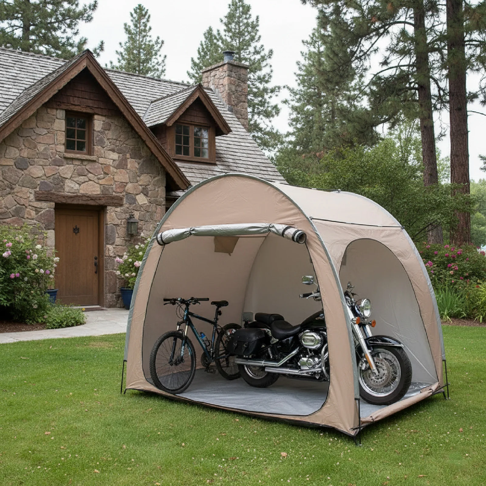 

Портативный уличный тент-укрытие для велосипеда с алюминиевым каркасом и тканью Оксфорд, в комплекте с сумкой для переноски, для легкой защиты велосипеда