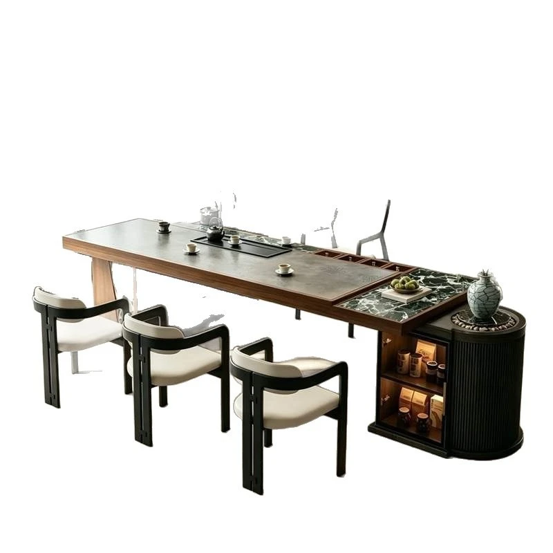 2026 new black walnut tea table and chair combination, modern high-end office tea table