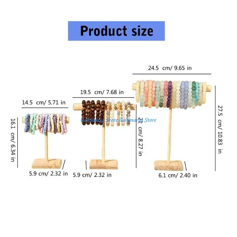 573B 3 قطعة حامل عرض مجوهرات من الخشب الصلب للأساور رف رأس سهل التجميع