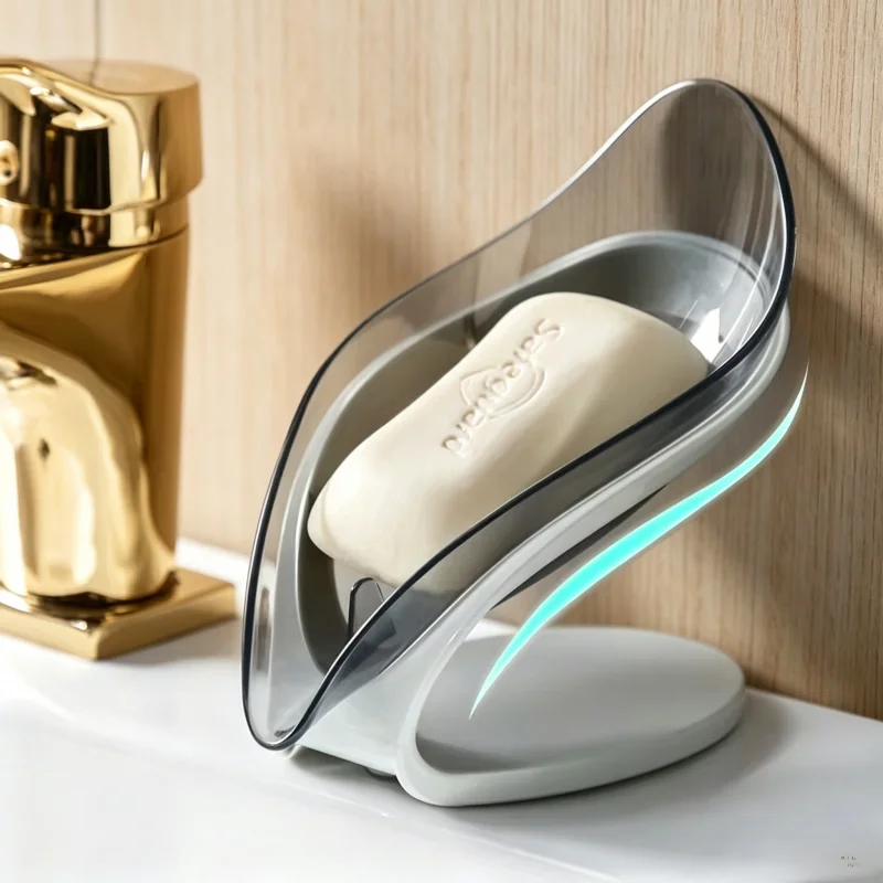 

Leaf-Shaped Soap Dish with Suction Cup and Automatic Drainage, Portable Holder for Bathroom, Shower, and Sink