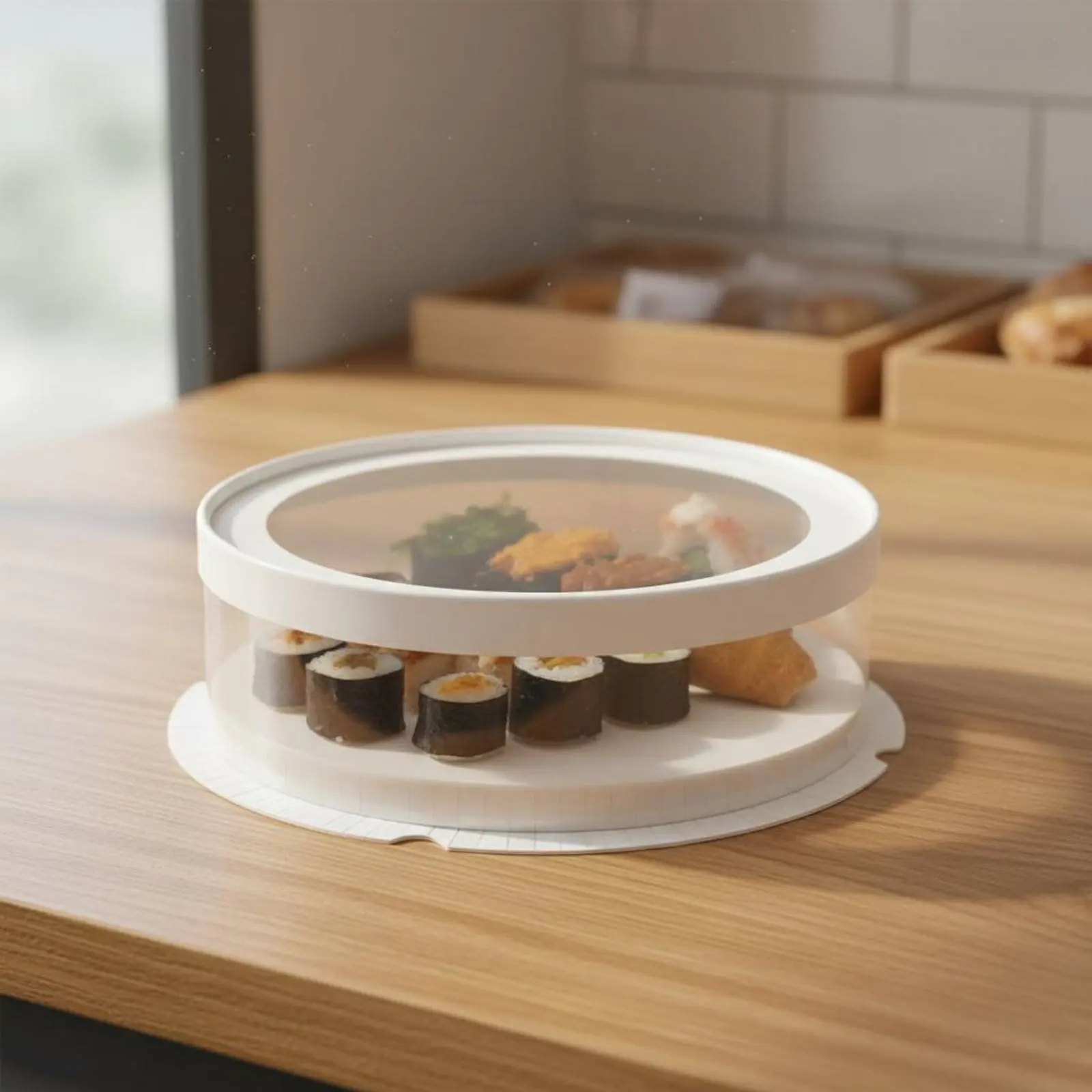 Immagine 6: Scatola Rotonda Trasparente per Sushi, Contenitore Monouso in Plastica Resistente all'Olio per Catering