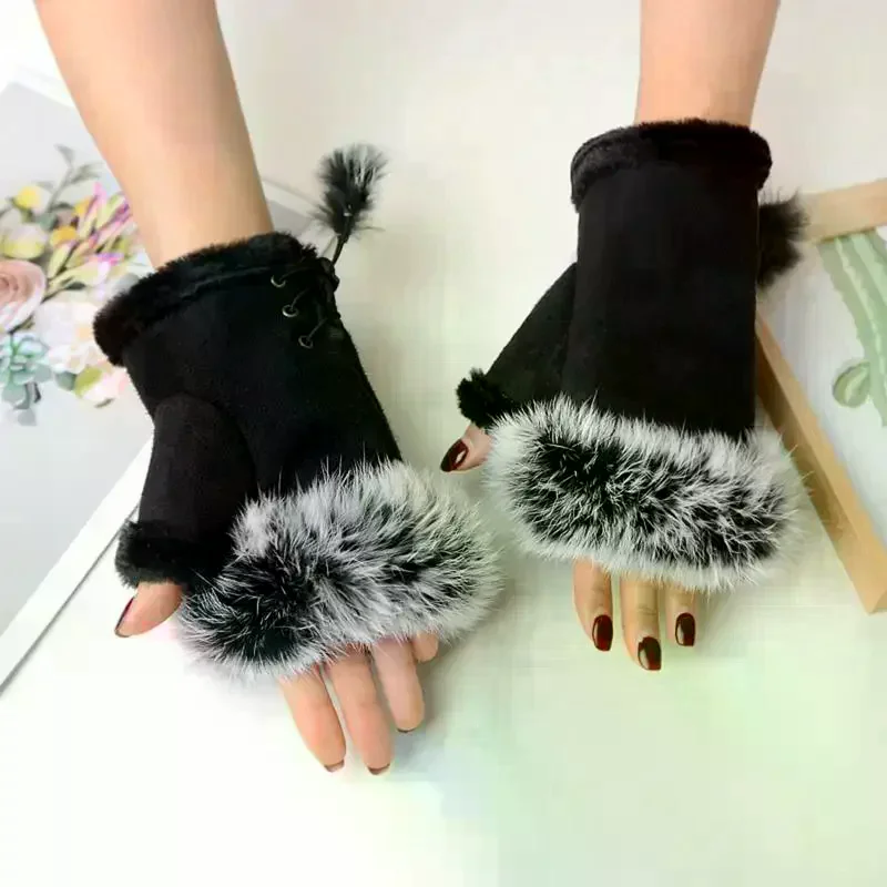 Guantes sin dedos de felpa par - Fingerless Glove Knit reseña y precio