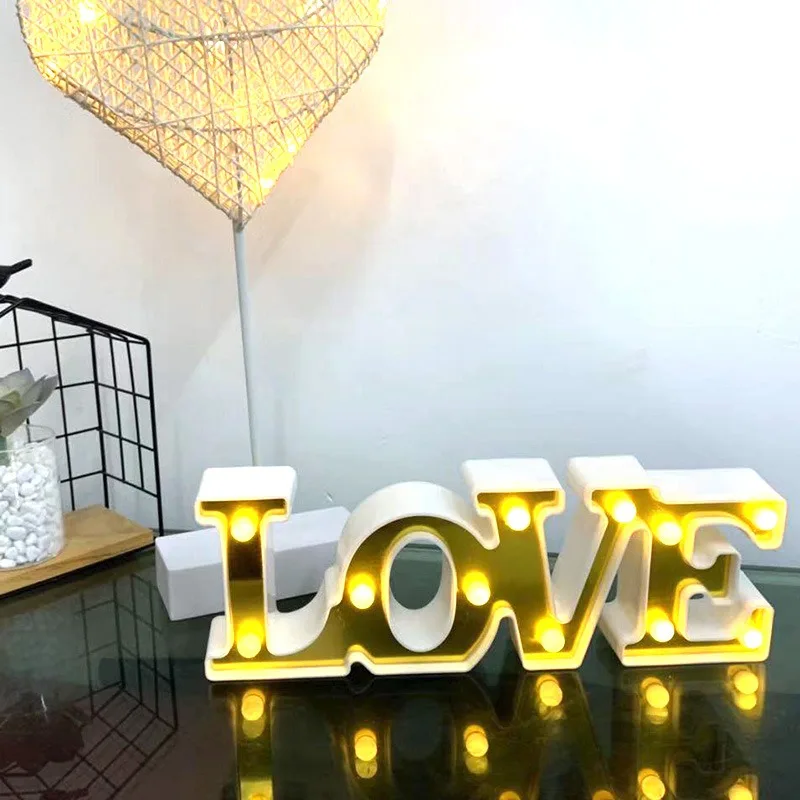 Romantic Valentine\'s Proposal 3D LOVE LED Letter Sign Night Light Heart Marquee Table Lamp Lanterns Lamp for Christmas Wedding