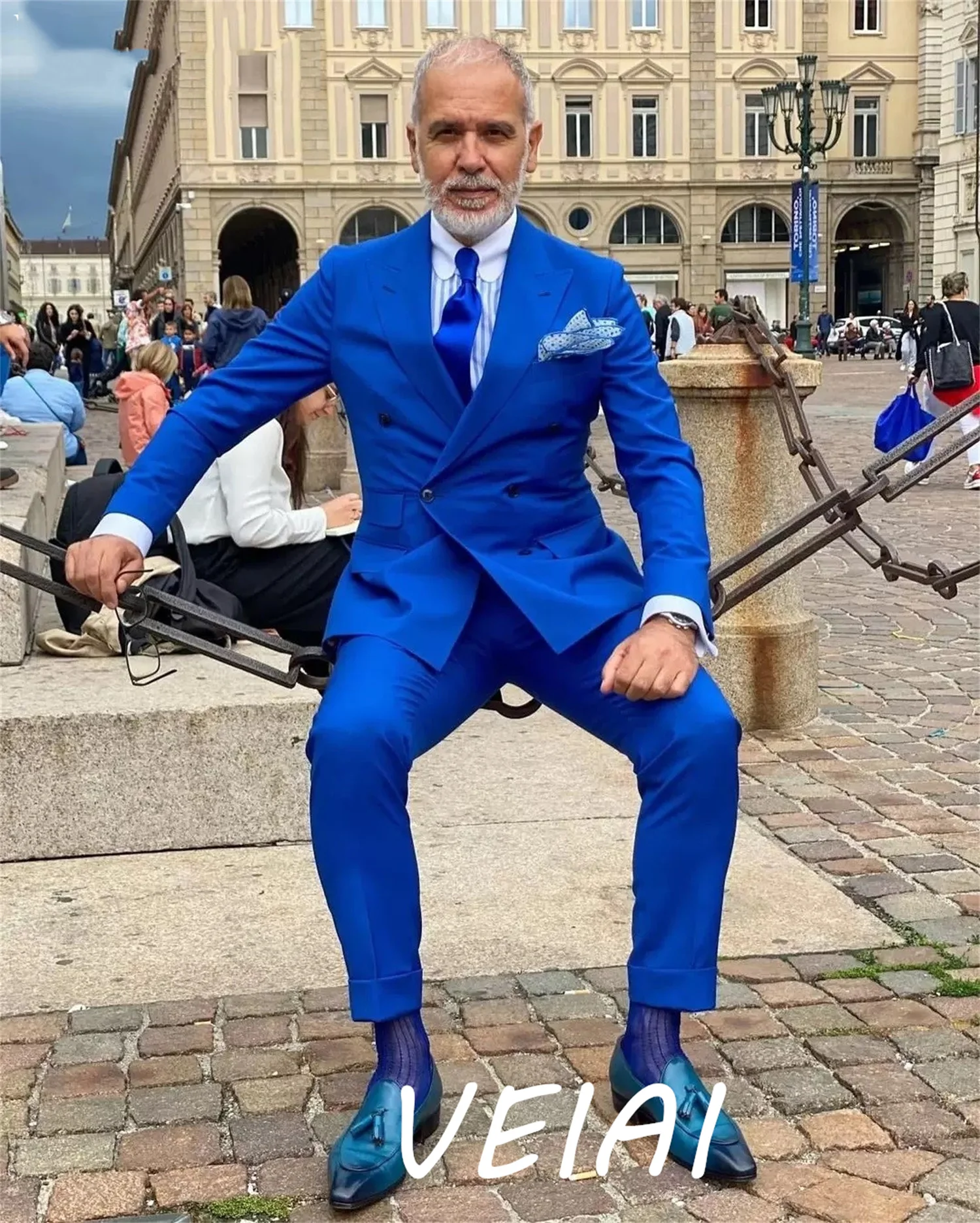 

CustomizedBlue 2 Pieces Men Suits Peaky Lapel Double Breasted Blazer Sets Business Prom Party Suit for Male Costume Homme Jacket