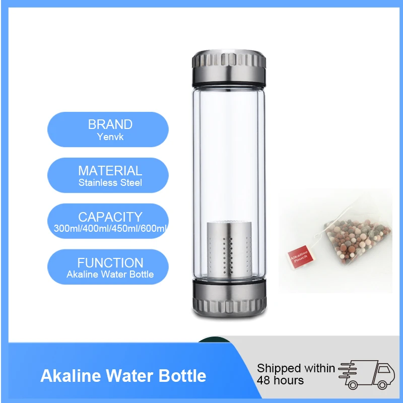 Glass high Ph Filtered Water Bottle- Alkaline Antioxidant Water  (550ml, Increases pH up to 8+),Special Design