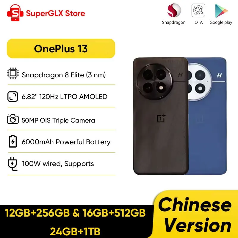OnePlus 13 5G Smartphone Snapdragon 8 Elite 6.82'' 120Hz LTPO AMOLED Display ColorOS 15 6000mAh Long Battery 100W SUPERVOOC IP68