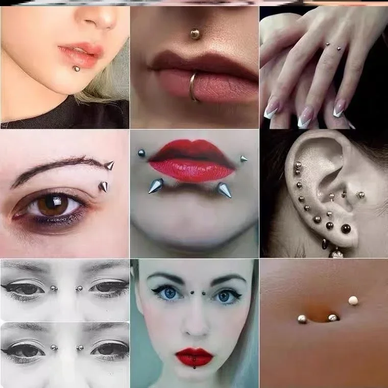 Fake Lip Nose Rings Nails Non Piercing Simple Eyebrow Earring Stud Sets Cone Ball Dermal Anchor Top Stickers Ring Body Jewelry