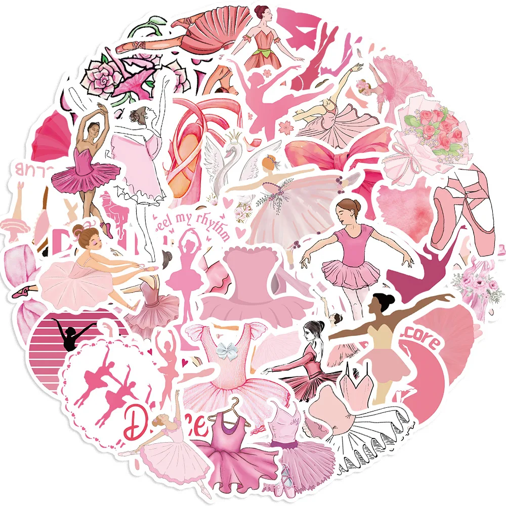 10/50pcs Pink Ballet Art Graffiti Stickers DIY Phone Laptop Notebook Suitcase Water Bottle Waterproof Sticker Kids Toy Gifts