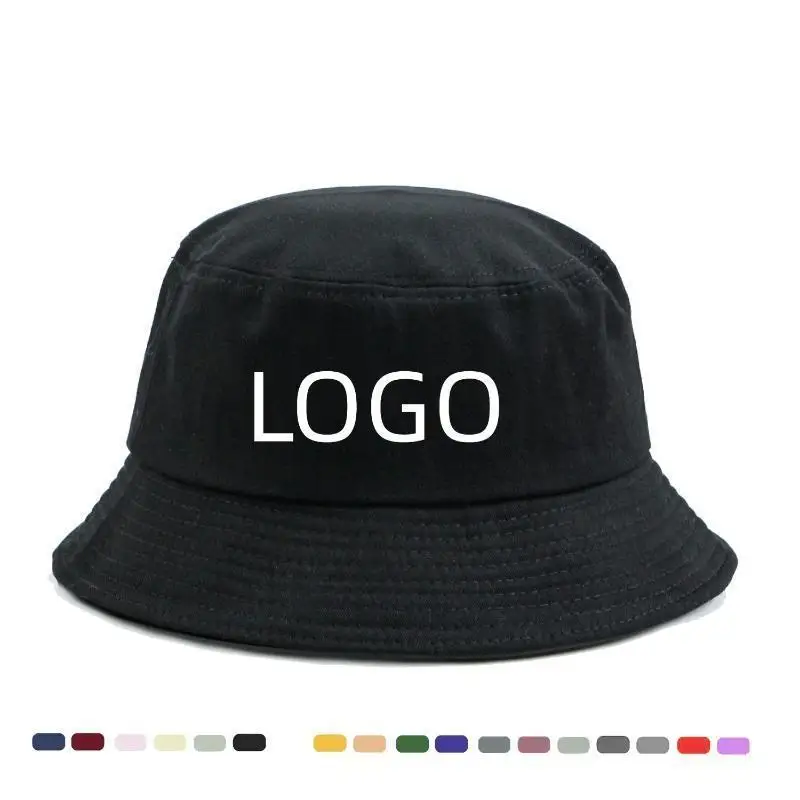 Customized Pure Cotton Solid Color Fisherman Hat Embroidered Print Logo Mend Women Sun Hats Hiking Fishing Team Advertising Cap
