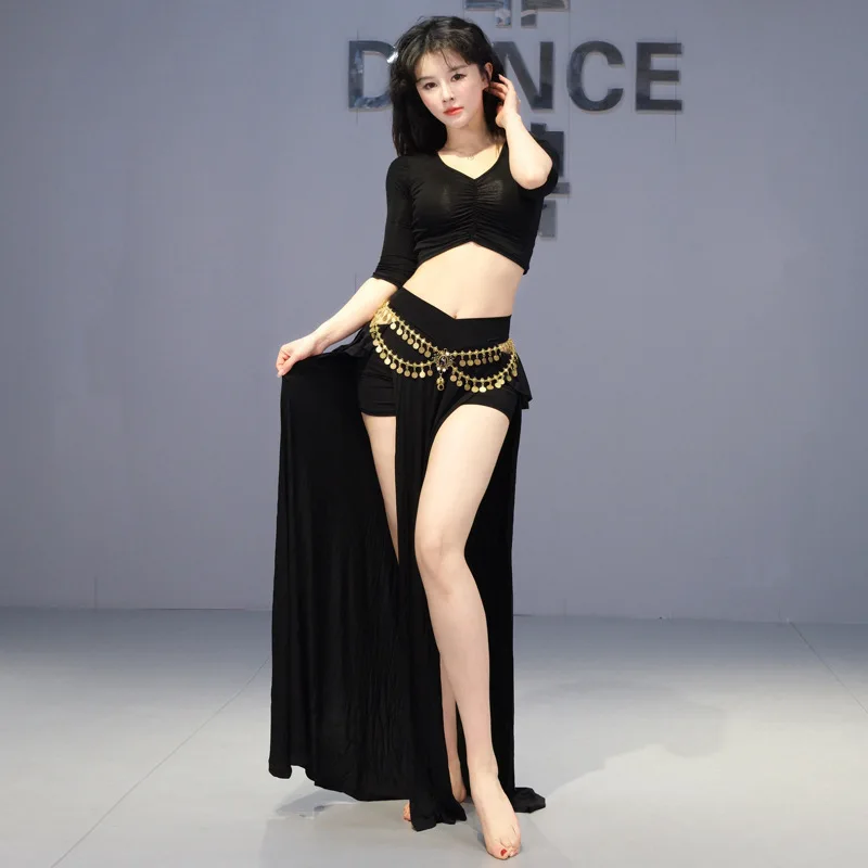 

Women Modal Belly Dance Training Outfit Set High Slit Skirt Oriental Dance Group Practice Performance Wear(Not Included)