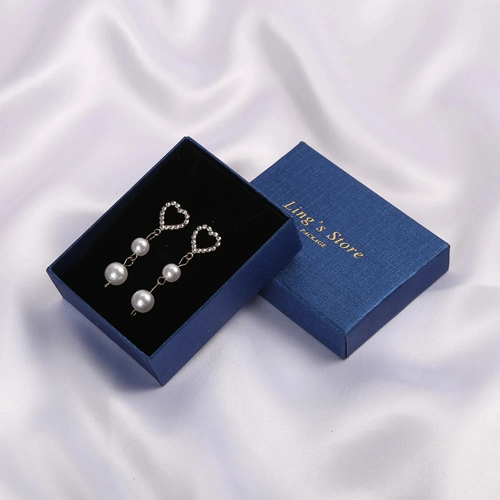 24pcs Square Jewelry Packaging Box Dark Blue Paper Necklace Ring Earrings Bracelet Gift Box for Valentine's Day Custom Logo