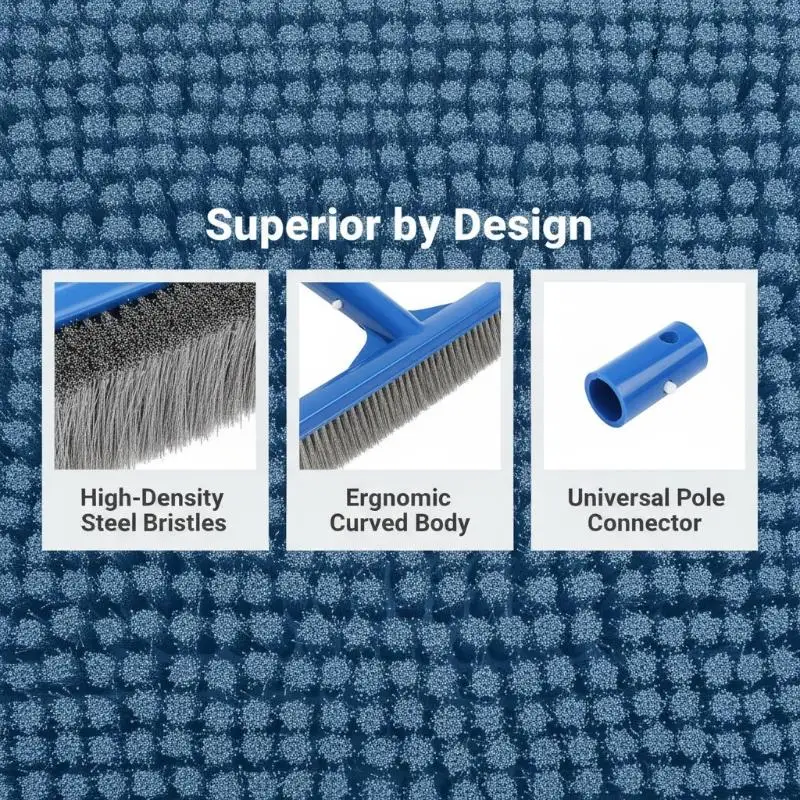 1Pcs 10 Inch Heavy Duty Algae Brush Anti-Rust Stainless Steel Bristle Cleaning Tool for Hot Tub Pond Swimming Pool