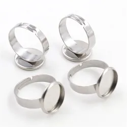 12mm 10mm 10pcs/Lot No Fade Stainless Steel Adjustable Ring Settings Blank/Base,Fit 10 12mm Glass Cabochons,Buttons