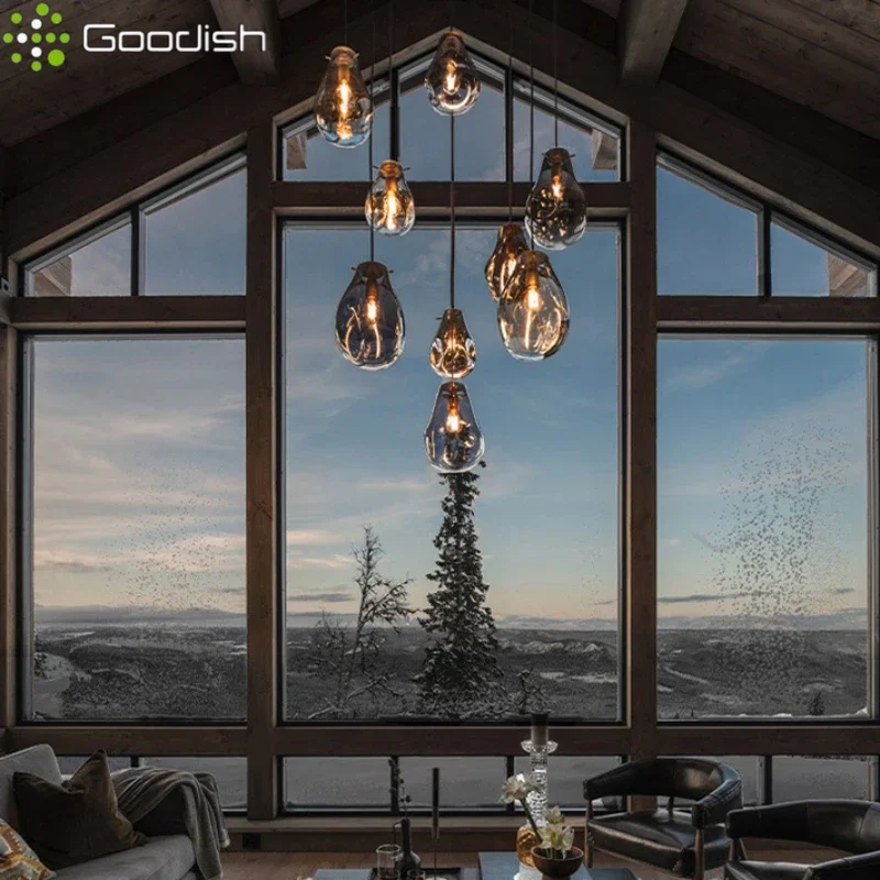Minimalist Nordic Irregular Glass Amber Small Bottle LED Pendant Lights Lustre Lamps for Living Room Home Decoration Chandelier