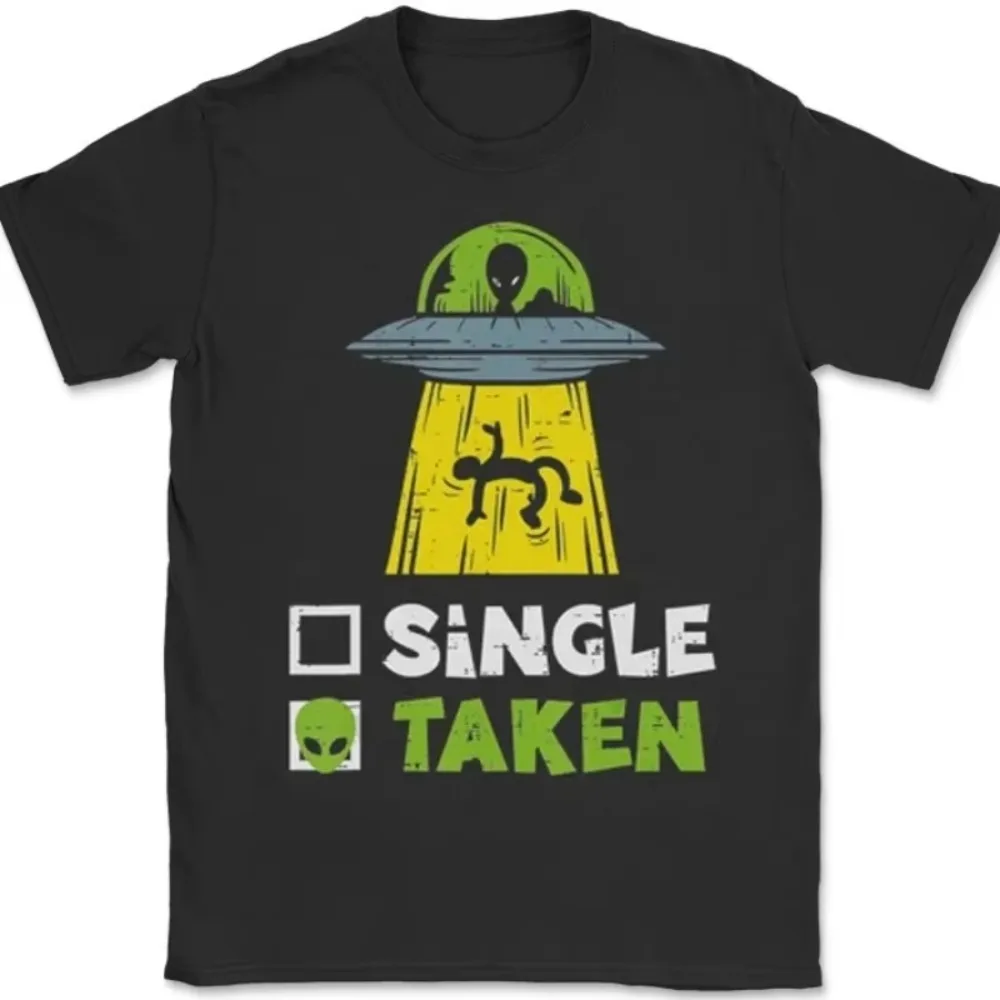 Funny Alien UFO Single Taken Checkbox Graphic T-shirt Men Women Sci Fi Soft Cotton Short Sleeve Daily Casual Street Tops