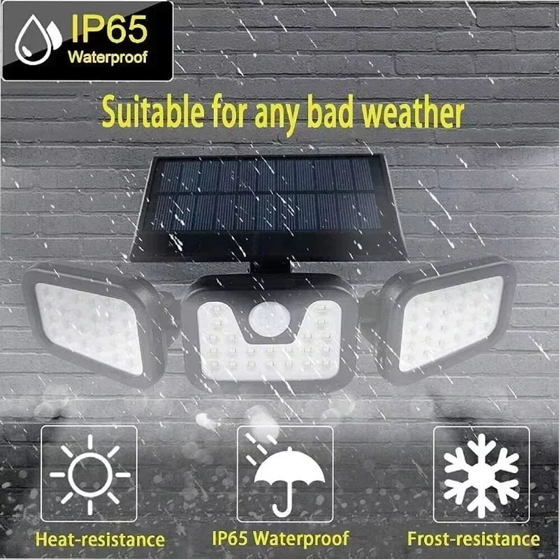 Led Solar Light Outdoor Motion Sensor 270° Human Body Sensing Adjustable Head Ip65 Waterproof Solar Three Head Wall Lamp Garden