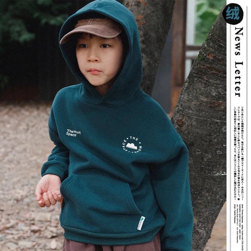 Winter Trendy Brand Children's Warm Sweatshirt Autumn Collection 2026 New Style Korean Design Mid To Large Boys Pullover Hoodie