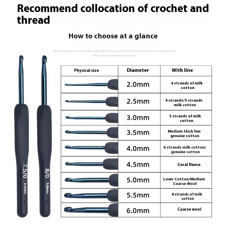 9Pcs Blue Soft Handle Crochet Set with Tool Kit