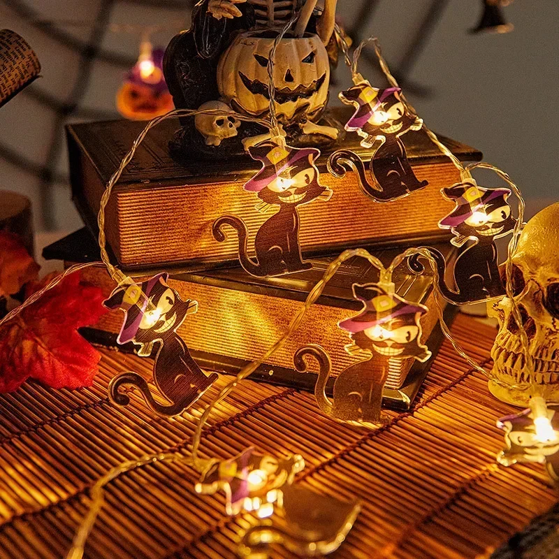 1.5m 10led luzes da corda de halloween bruxa morcego abóbora alimentado por bateria atmosfera lâmpada decoração de halloween para casa lâmpada festiva