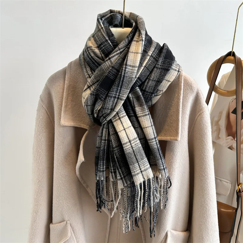 New Korean Plaid Scarf Autumn Winter Women Warm Shawl Men Cashmere Tassel High Quality Scarves Female Fashion Casual Warm Wraps