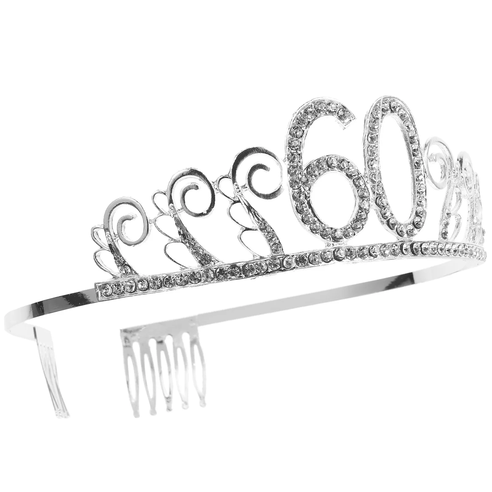 

Birthday Tiara Hair Comb Crown Number 60 Alloy Party Headband Crystal for Women's 60th Celebration Crown Birthday Tiara