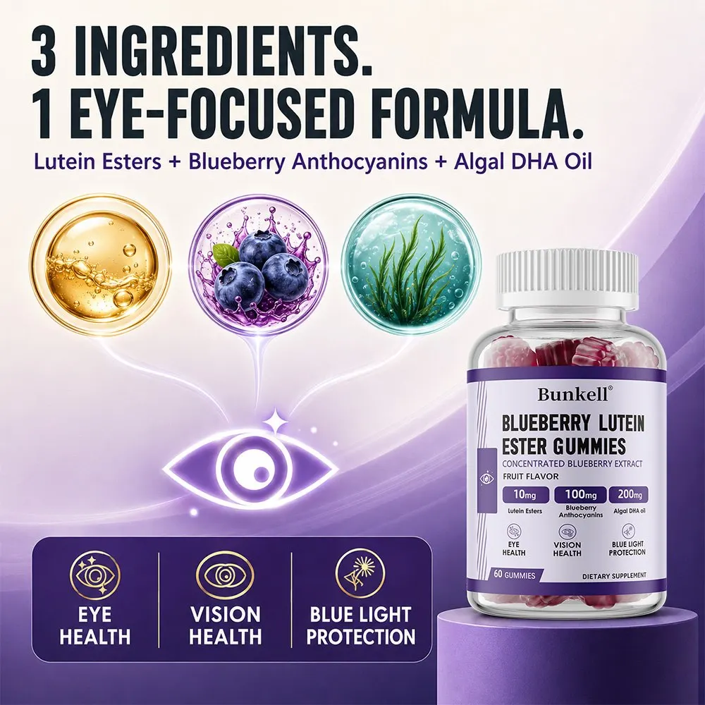 Lutein Gummies with Bilberry Extract for Daily Eye Care Vision Support Fruit Flavor 60 Gummies