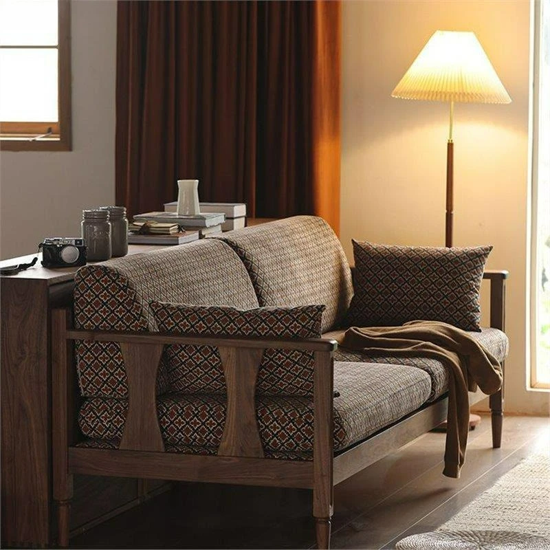 Customizable Nordic Black Walnut Double Sofa All Solid Wood Modern Simple Light Luxury