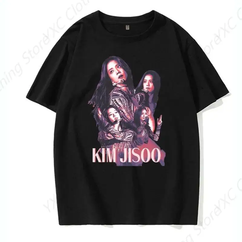 Black and Pink Jisoo Picture Printing Men's T-shirt- Short Sleeve Crew Neck Soft Fitted Tees S - 6XL Fresh Classic Basic Tshirts