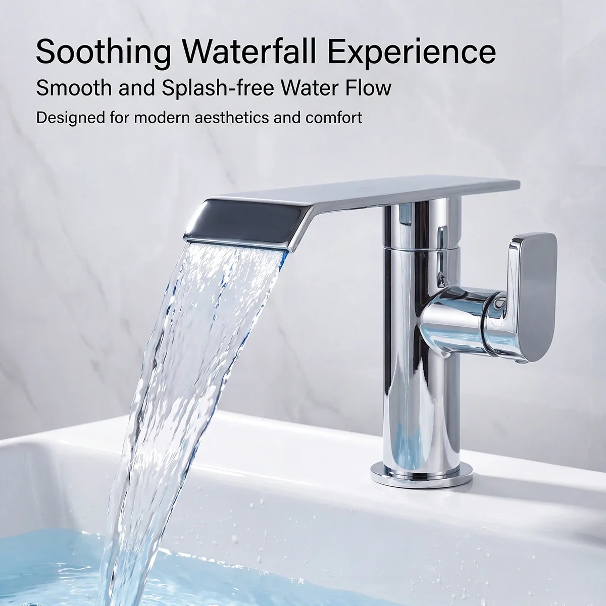 

Chrome Bathroom Faucet, Solid Brass Modern Waterfall Spout Single Handle Basin Mixer Tap, Deck Mount Hot Cold Water Lavatory Fau