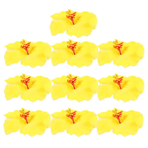 10 Pcs Artificial Flowers Tropical Fake Hawaiian Hibiscus Blooming Floral Decor Yellow