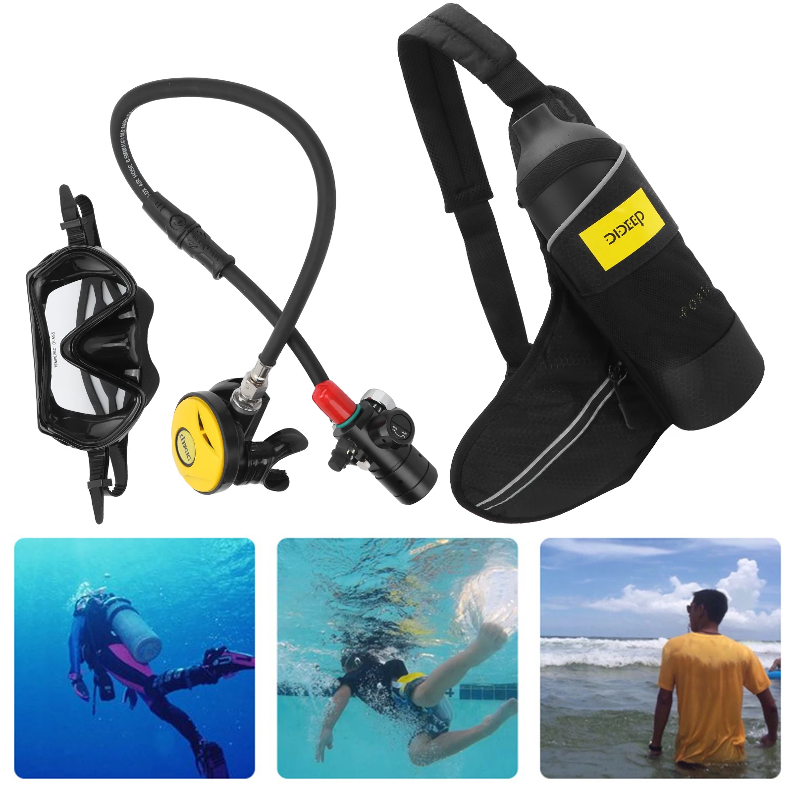 1L   DIDEEP 1L Mini   Diving Set with Breather/Relief Valve//Strap/Diving Goggles Oxygen  Diving Set