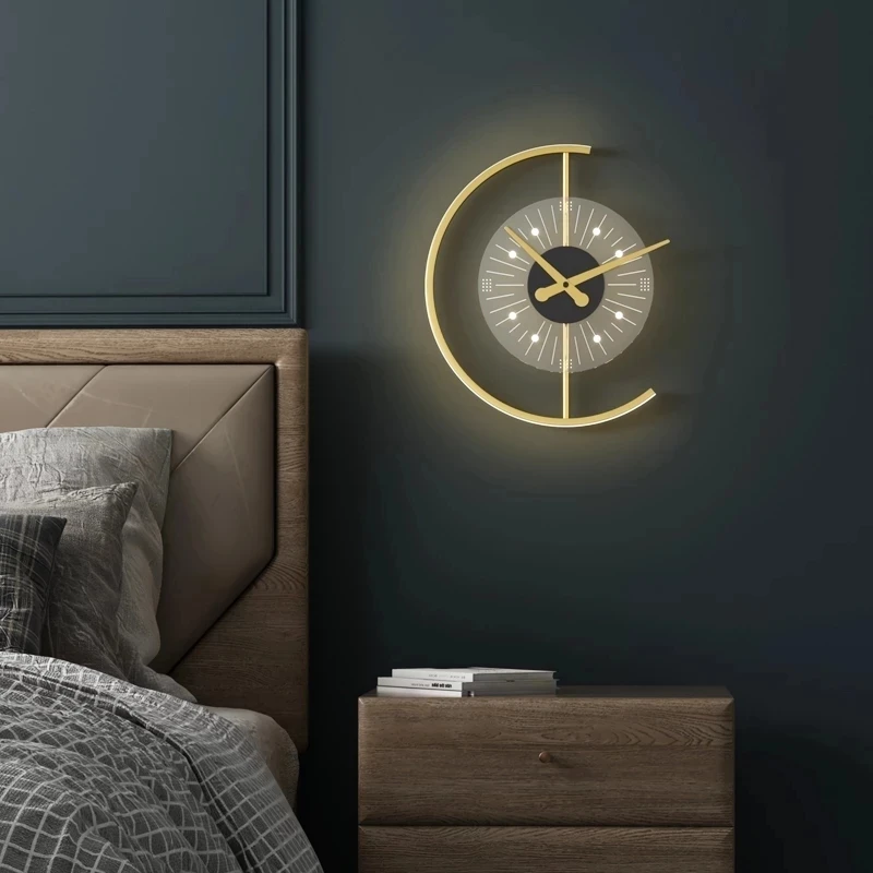 Imagem -03 - Moderno Led Wall Clock Lâmpadas Cabeceira Corredor Corredor Relógio Luz Foyer Cozinha Varanda Luminaria Interior Sconce Iluminação