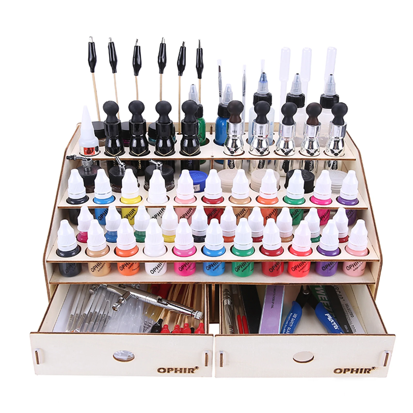 80 Holes Paint Rack Miniature Storage Organizer Wooden Shelf W/ Drawers Sale