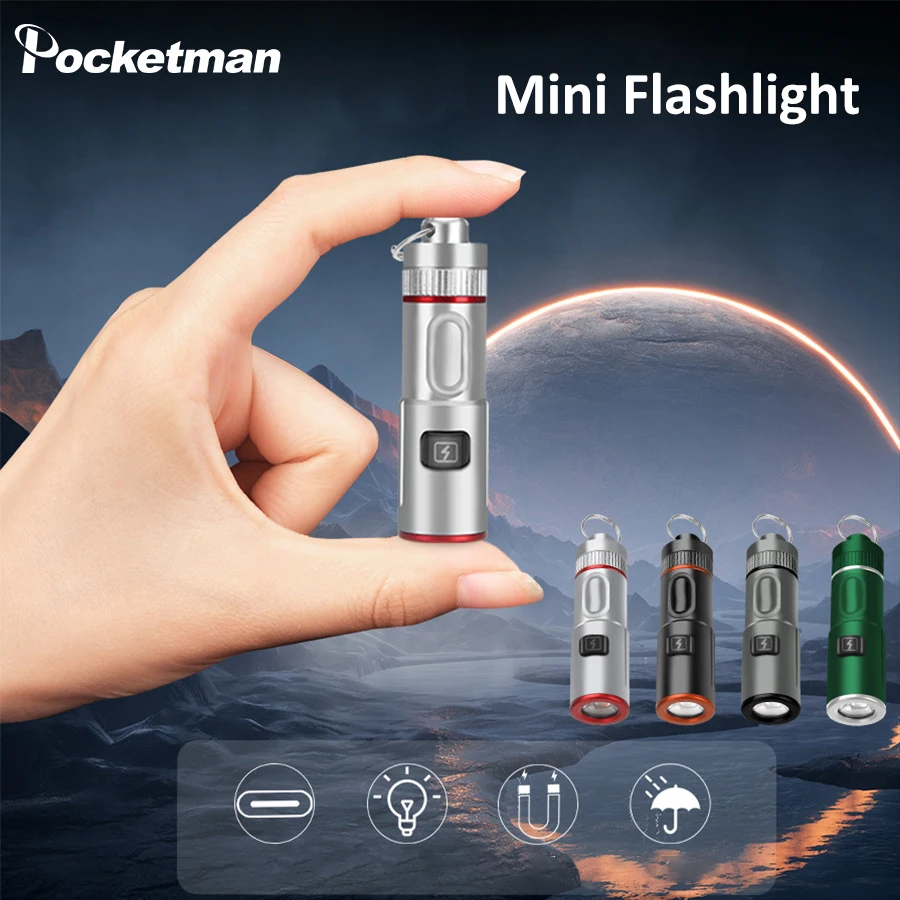 

Multifunctional Portable Mini Flashlight Long Range LED Torch Type-C USB Rechargeable Flashlights Pocket Emergency Light 1 Pack