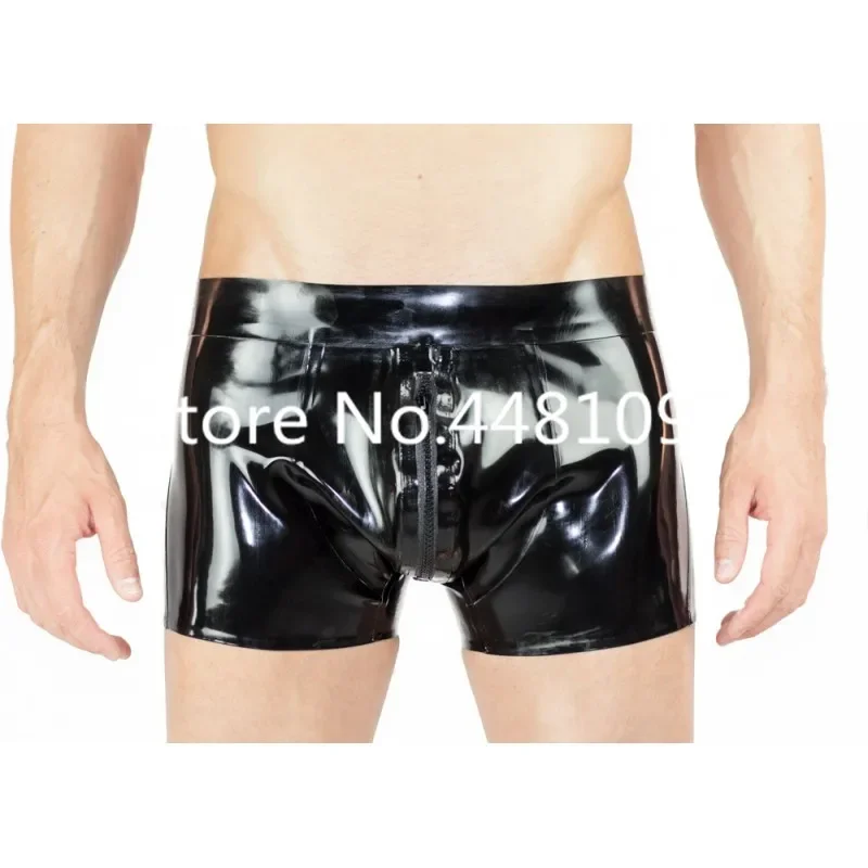 Sexy Men's Panties Black Latex Shorts Latex Underwear with Front Zip Panties