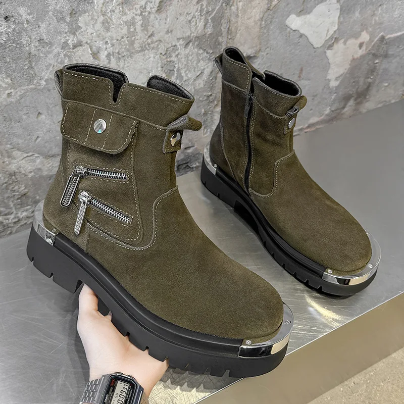 

Мужские ботинки в английском стиле, панк-рок, высокие челси, из замши, на платформе, дизайнерские, крутые, в ковбойском стиле, ботинки до щиколотки