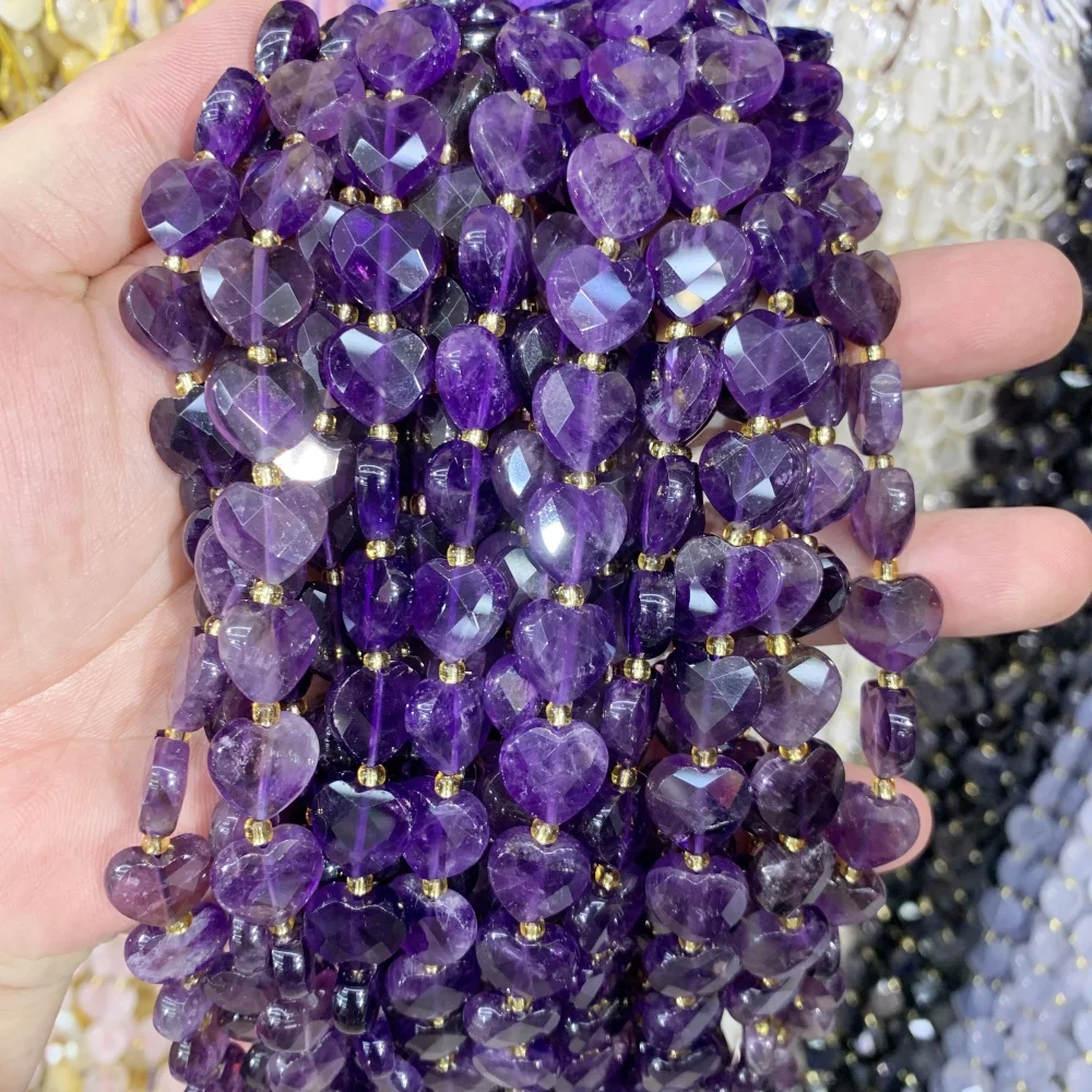 

Natural Amethyst Labradorite 11-12mm Faceted Heart Shape Loose Beads DIY Necklace Pendants For Jewelry Making Accessories