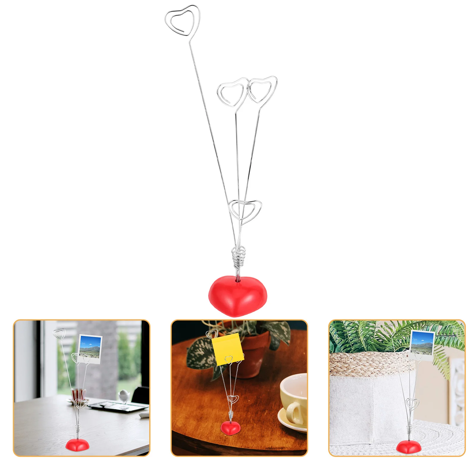 

Photo Holder with 4 Clips Heart Base 19x19inch Red Silver Table Decor for Cards Keepsakes Clip Tree Photo Holder