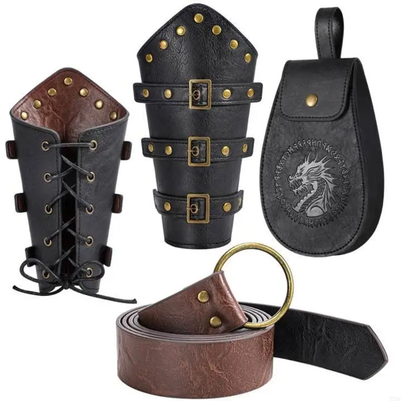 Accessori in costume VIKINGES 77He Renaissances, Bracciale in pelle pirata medievale Caspa per cintura Halloween Costume