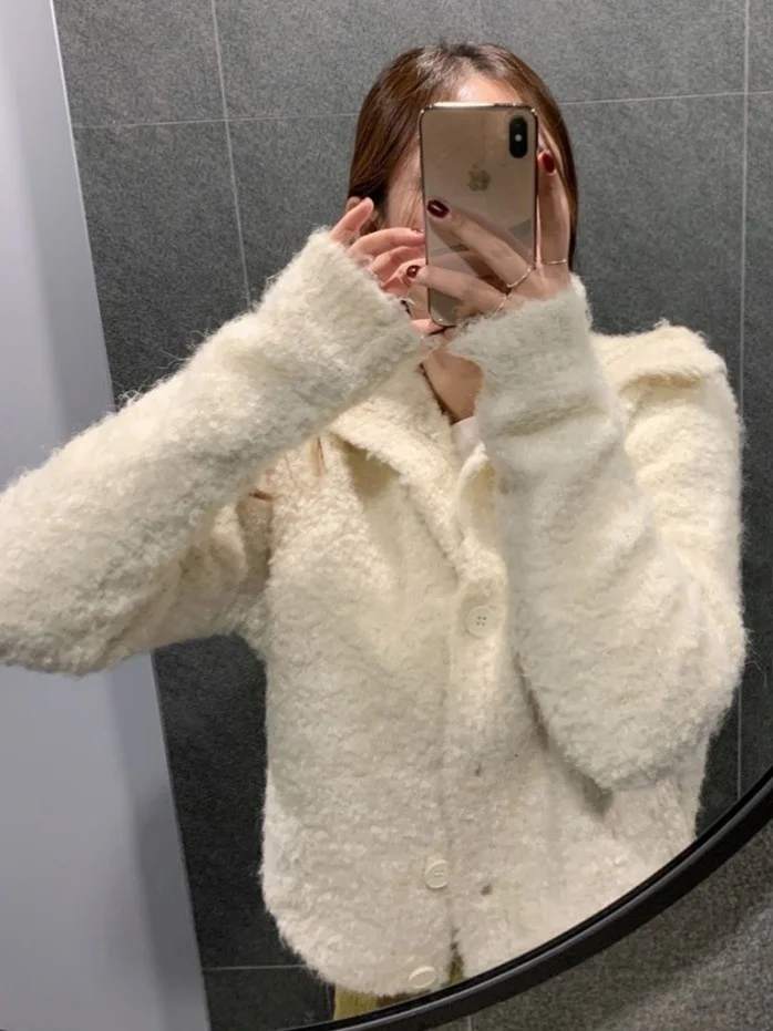 Chic Thi chaud col haut pull manteau femmes Premium ample ouvert Cardigan haut coréen Sle Long Sve fille Faion