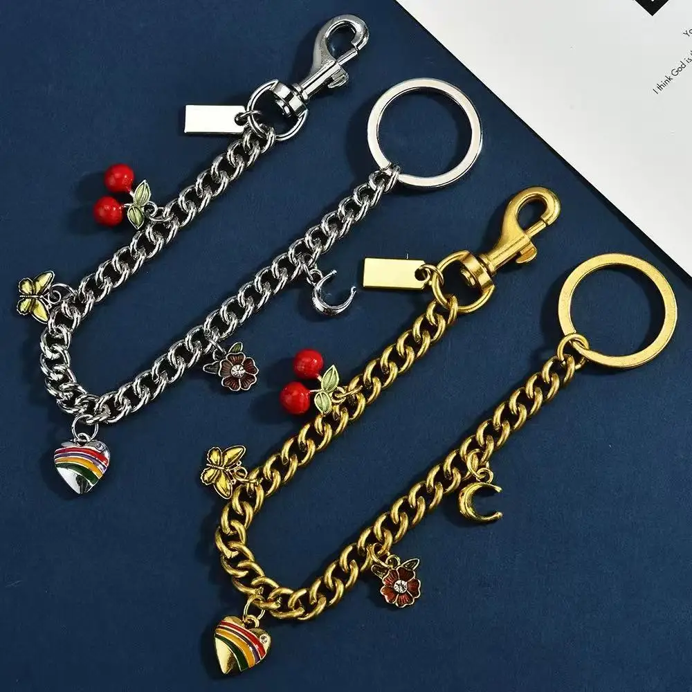 Shining Cute Cherry Bag Extend Chain Colorful Fashion Metal Keychain Bag Charm Flowers Key Ring Exquisite Gifts Souvenirs
