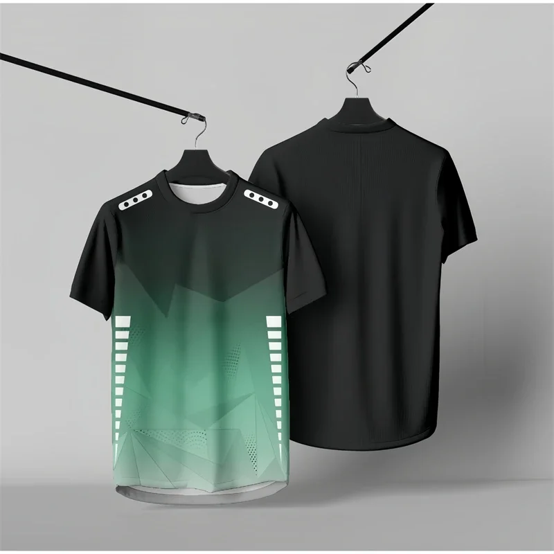 Einfache geometrische Sport-T-Shirts mit Farbverlauf, Sommermode, kurzärmelig, 3D-gedruckt, Fitness-T-Shirts, lockere, schnell trocknende Lauf-T-Shirts