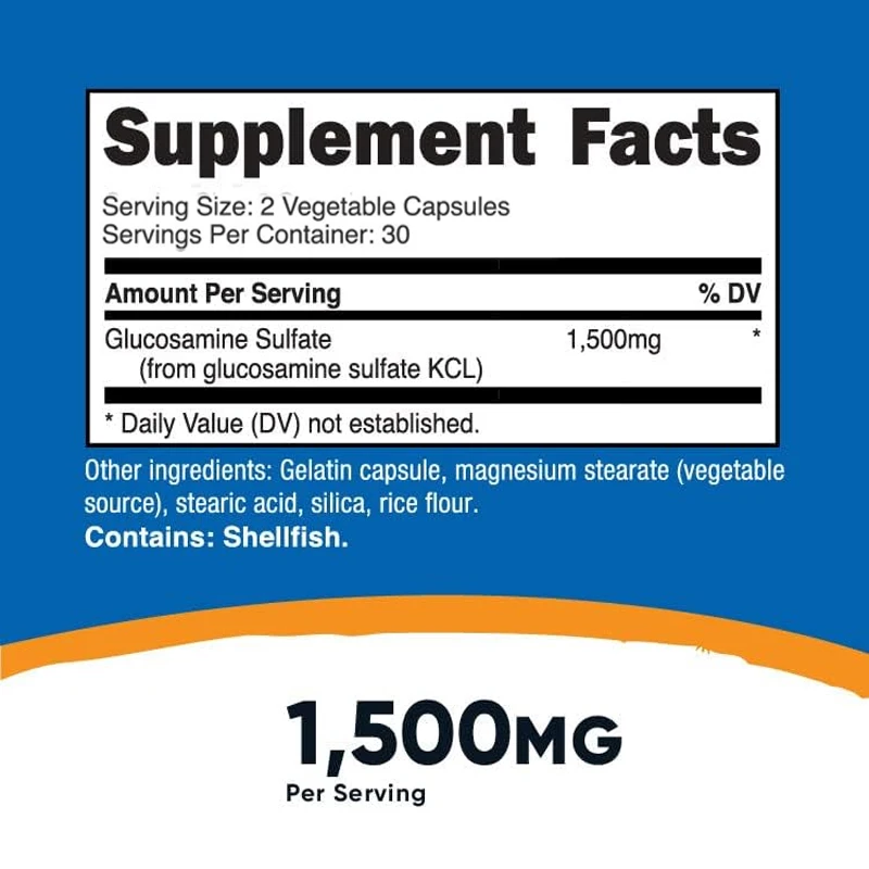 Glucosamine Sulfate 750mg, 60 capsules (1500mg each)