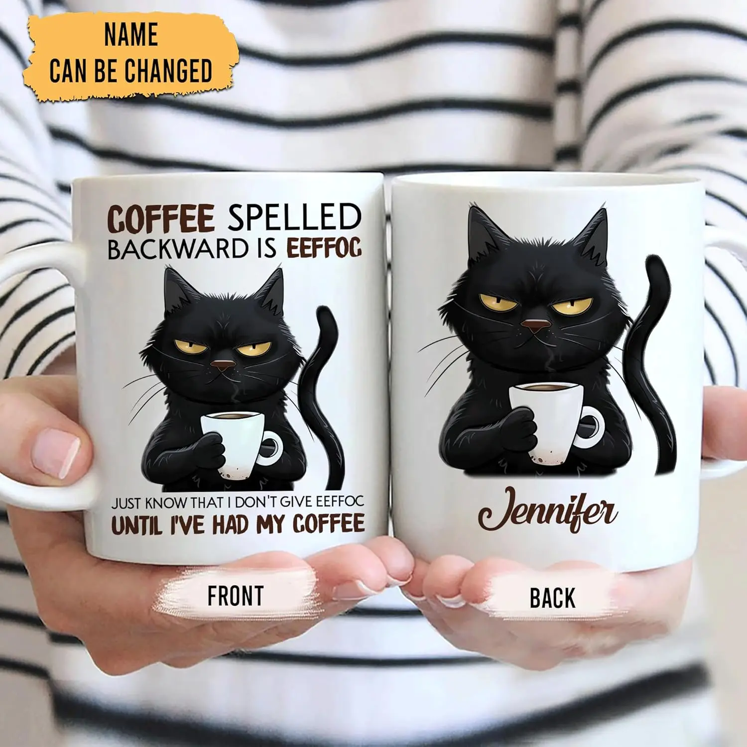 Personalized 'Coffee Spelled Backwards is Eeffoc' Mug - Funny Gift for Men,  Boss - Custom Name 11oz White Ceramic Tea Cup