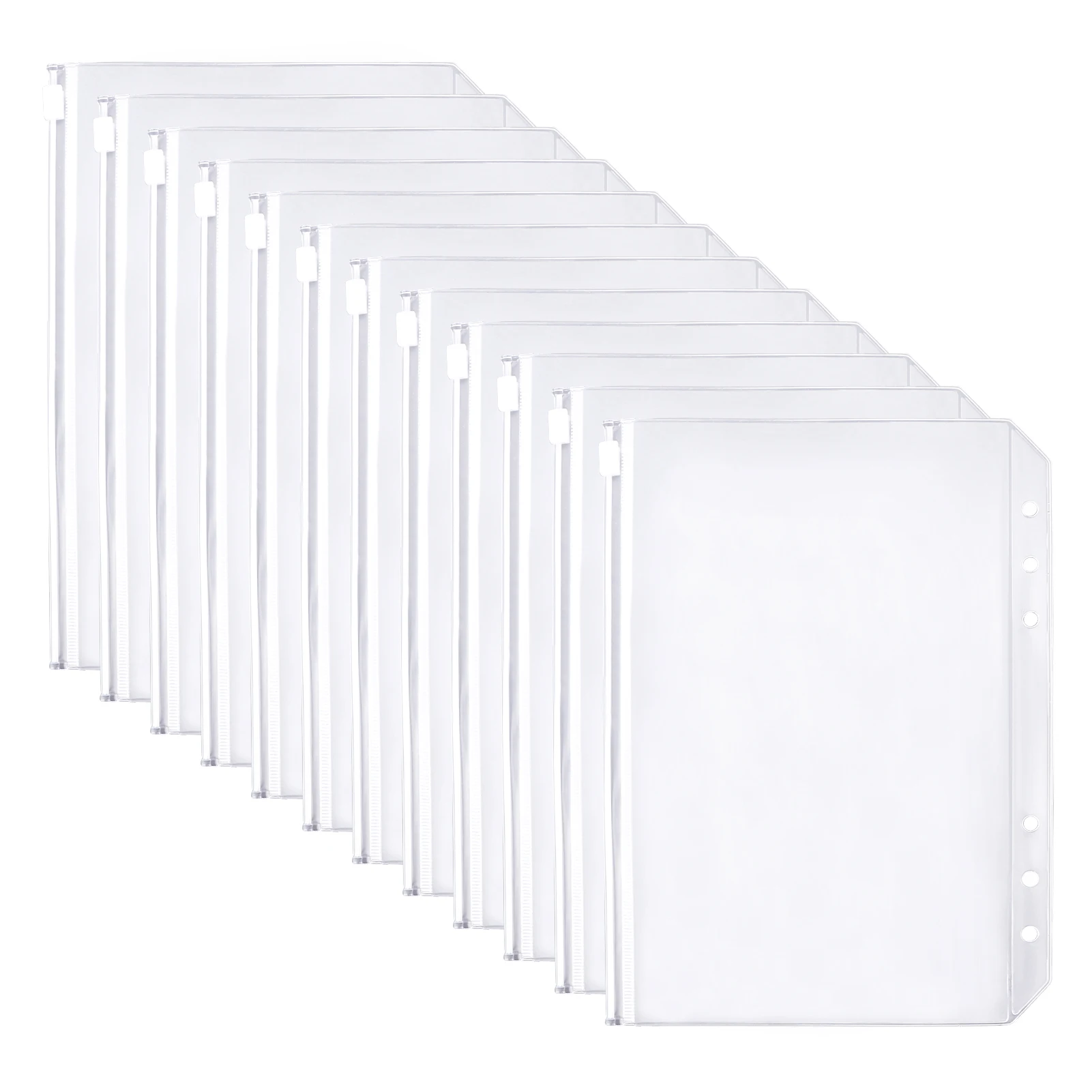 

12pcs A5 Binder Pocket Cash 6 Holes Multifunctional PVC Bill Envelope Card School Clear Folder File Storage Sticker With Zip