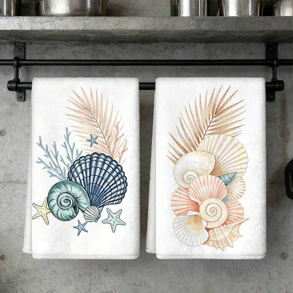 2 marine themed bathroom towels, super soft polyester machine washable mesh towels for bathrooms and kitchens
