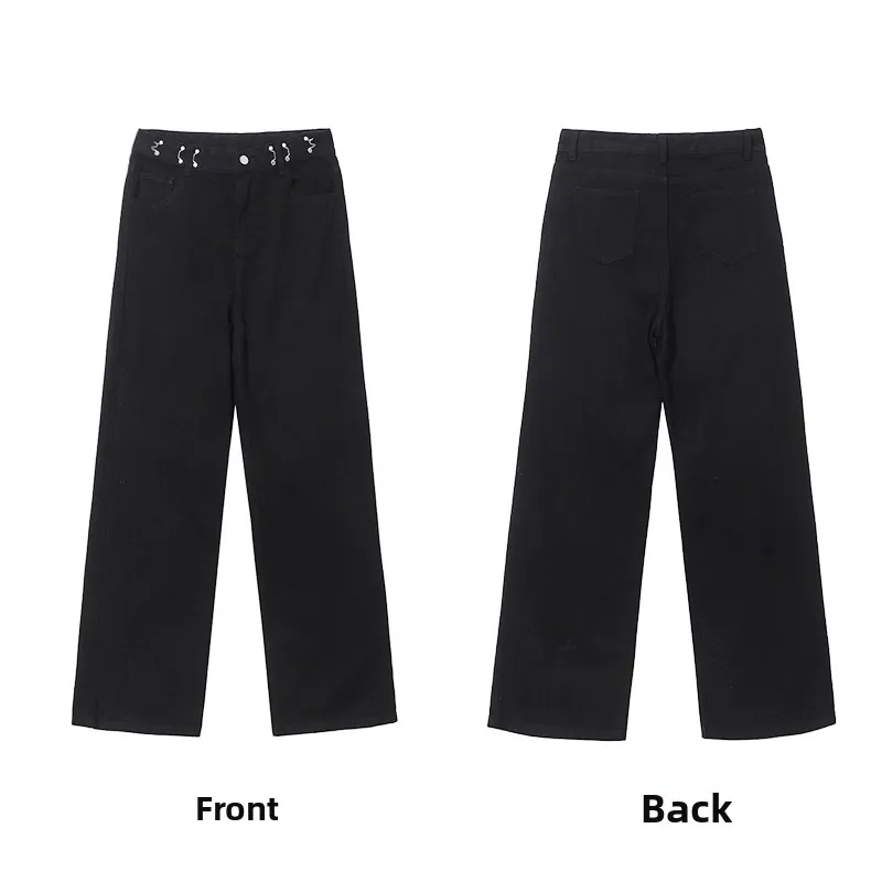 ارتفاع الخصر مستقيم الساق بلا الجينز المرأة الخريف بنطال ذو قصة أرجل واسعة التخسيس فضفاض الطابق طول بنطلون حجم كبير Faion